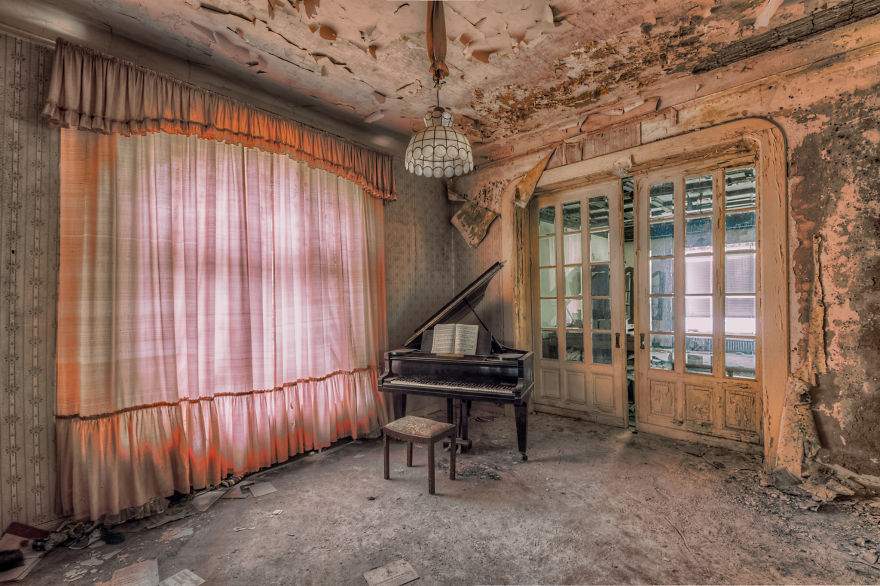 old forgotten piano room