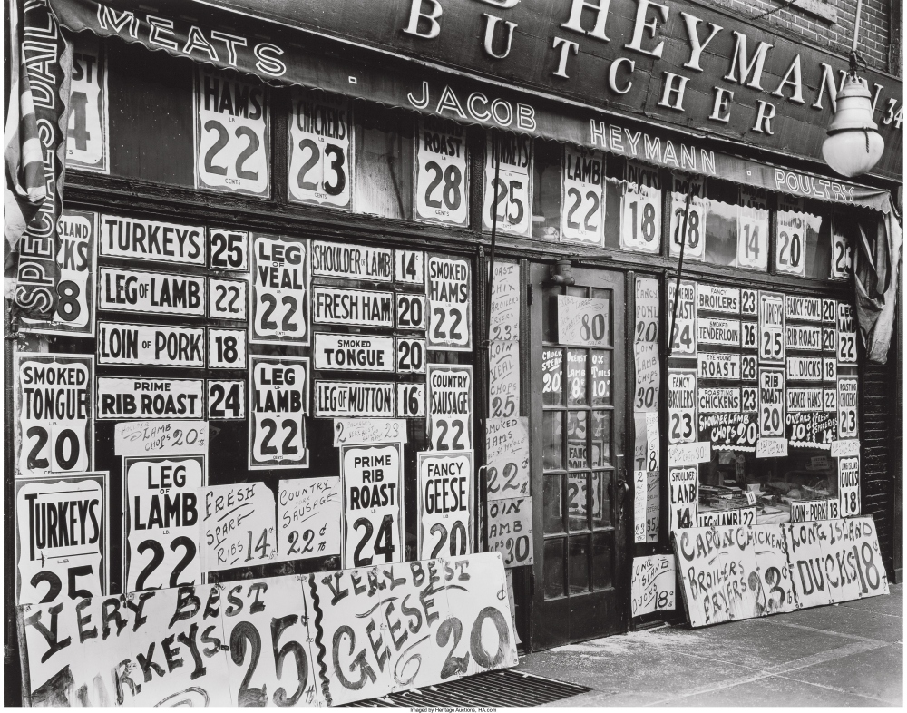 Мясной магазин Якова Хеймана, Шестая авеню, 345, 1938 год.
