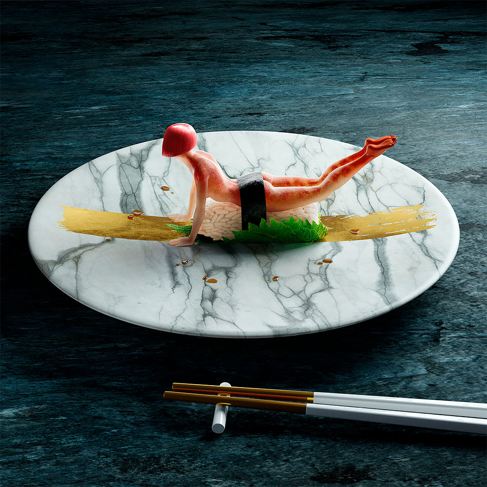 Кристиан Гиротто создает суши в форме людей, занимающиеся йогой