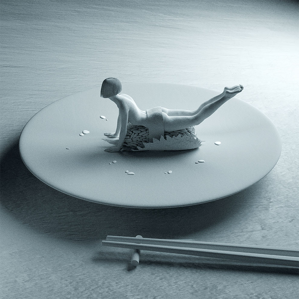 Кристиан Гиротто создает суши в форме людей, занимающиеся йогой