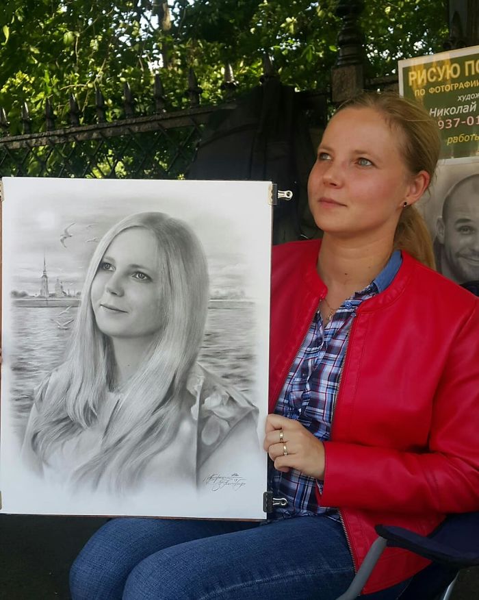 Потрясающие уличные портреты от Николая Ярахтина, нарисованные от руки на улицах Санкт-Петербурга