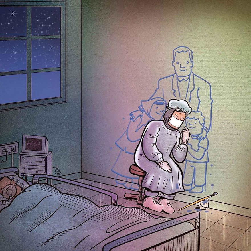Иранский художник показывает суровую реальность врачей во время вспышки коронавируса