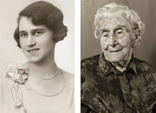 люди старше 100 лет по сравнению со своими молодыми фотографиями